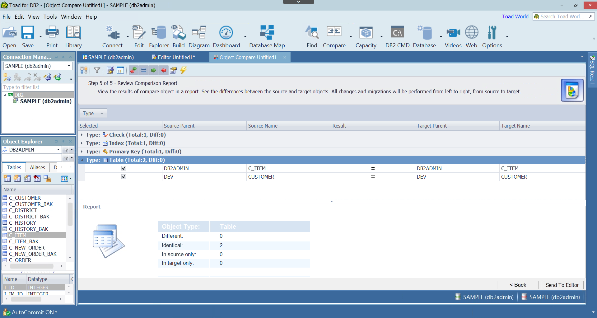 Toad DB2 Compare Sync