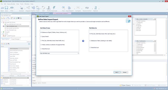 Import and export data with this heterogeneous database management tool